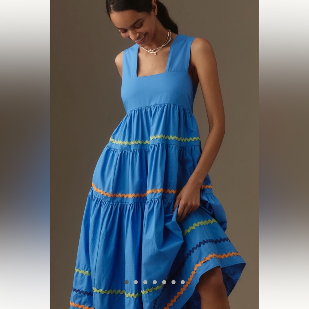 Helena Square Neck Tiered Midi Dress by Anthropologie